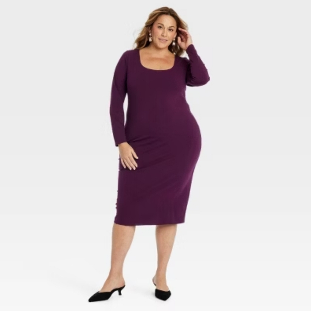 Ava‎ & Viv Long Sleeve Knit Midi Bodycon Dress